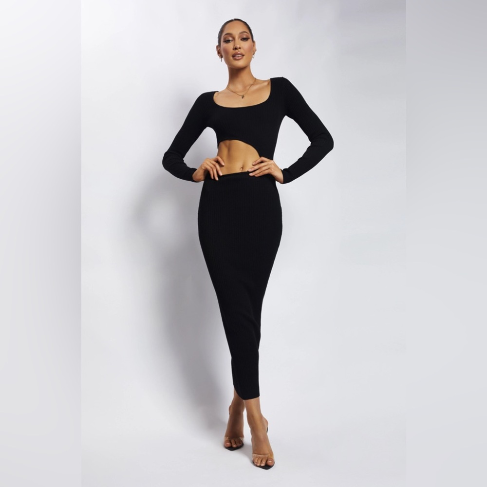 Gaia Cut Out Asymmetric Knitted Midi Dress